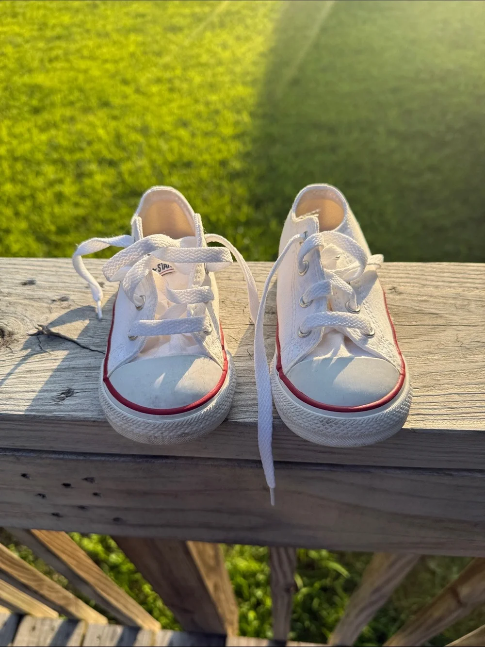 Converse White Low-Top Kids Sneakers with Red Trim